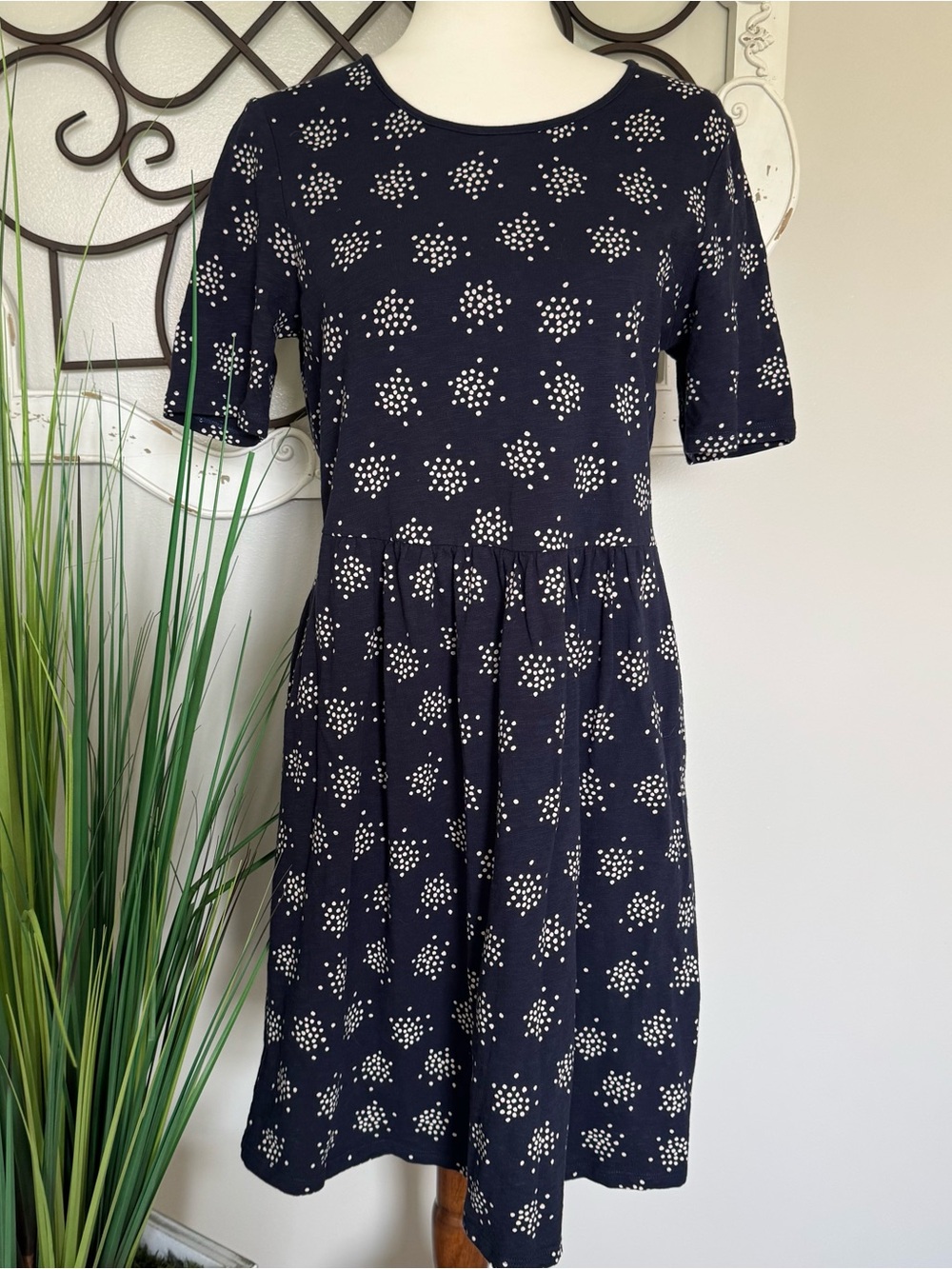 BODEN Size 8L 8 Tall Navy Midi Dress with Sleeve with Pockets